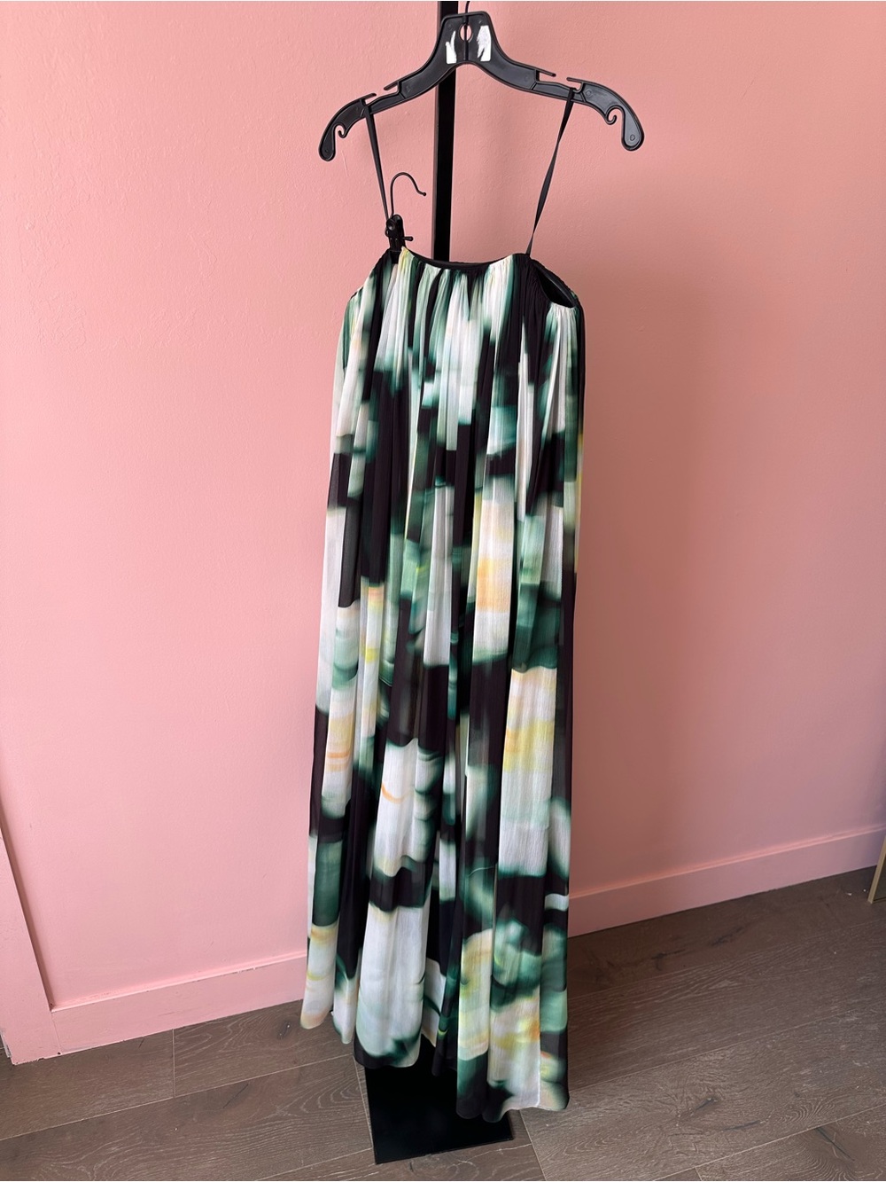 Halston Claudette Black Maxi Dress with Green and White Abstract Print - Picture 5 of 7
